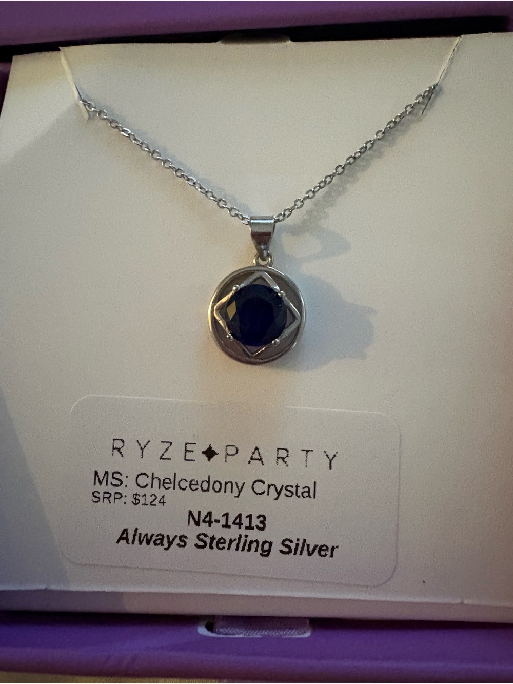Sterling Silver Blue Chalcedony Round Pendant Necklace